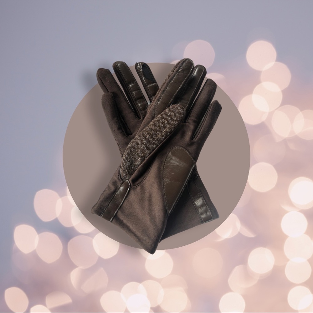 Brown Leather-trim Gloves